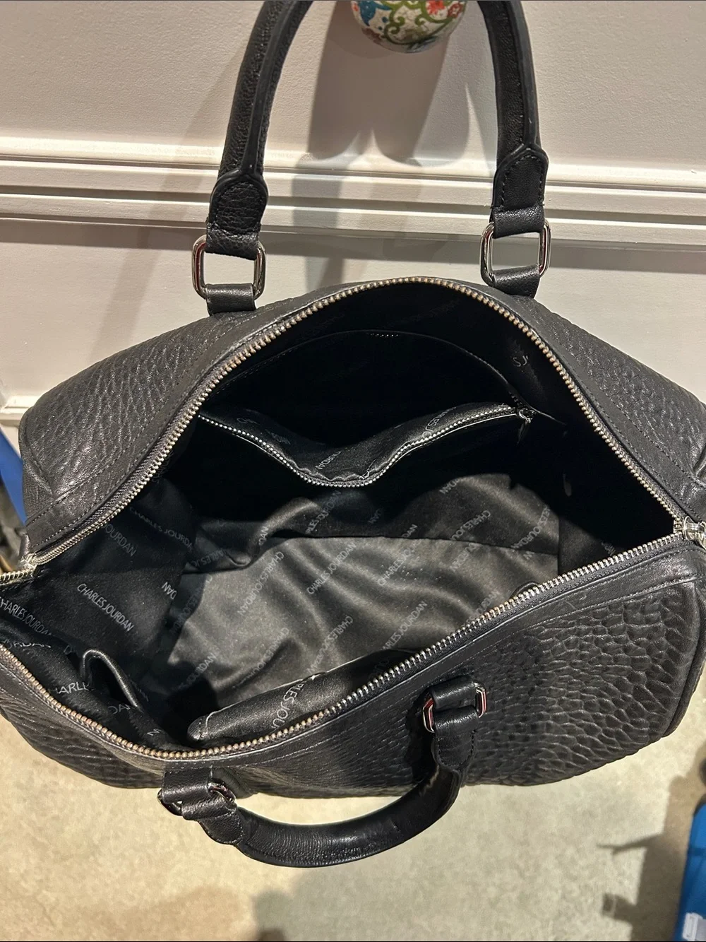 Charles Jourdan Black Textured Leather Travel Tote - Picture 2 of 3
